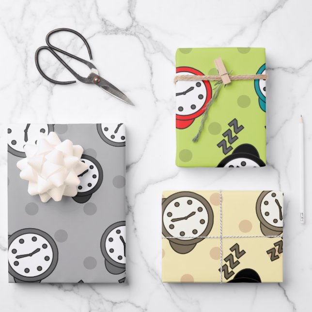 Adäquater Wecker in drei Farben Party Geschenkpapier Set (Vorderseite)