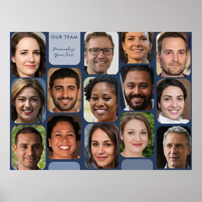    Add 14 Photos Elegant Navy Blue Modern Our Team Poster (Vorne)