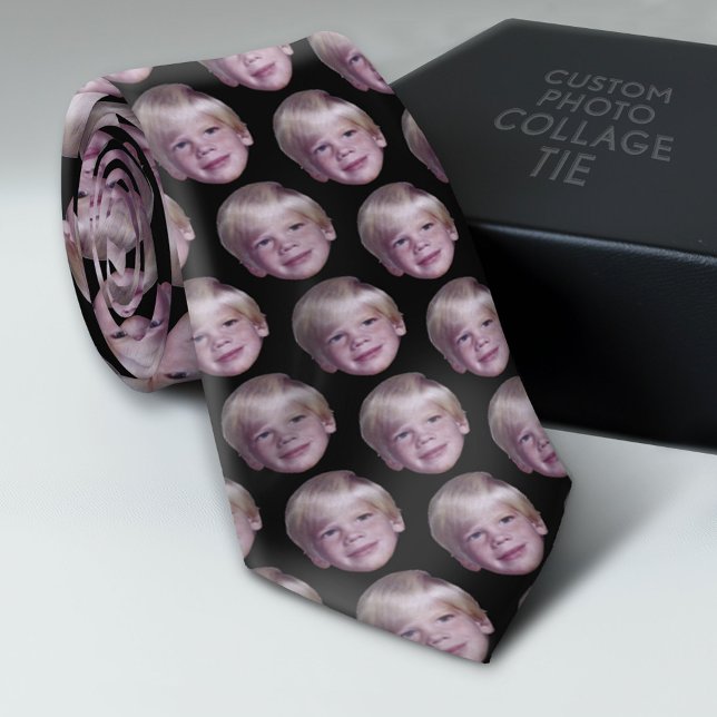 Add 1 Floating Head Photo Half Drop Pattern black Krawatte (Custom Photo Collage Tie - Create Your Own Look)