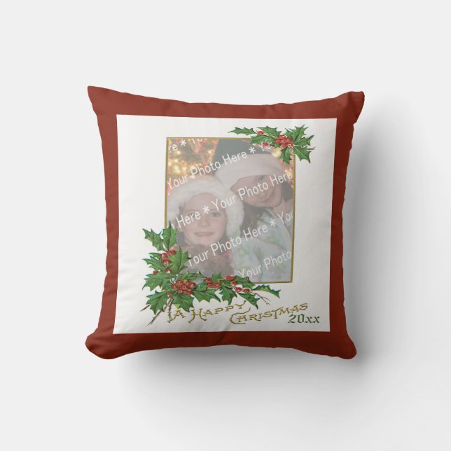 Add-A-Foto Vintag Happy Weihnachtskarte Kissen (Vorderseite)