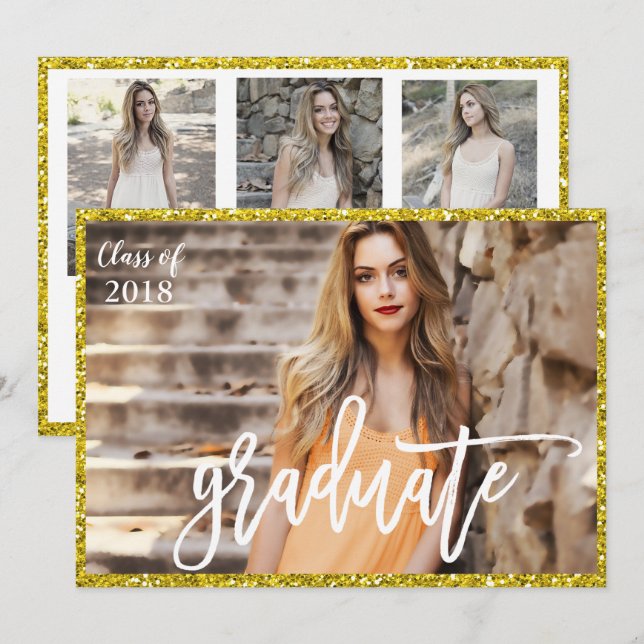 ADD FOTO - Abschluss Glitzer Einladung (Vorne/Hinten)