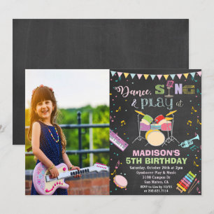 ADD FOTO - Girl Music Birthday Chalk Einladung