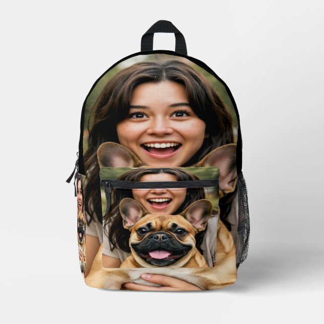 Add French Bulldog Photo Personalize Bedruckter Rucksack (Vorderseite)