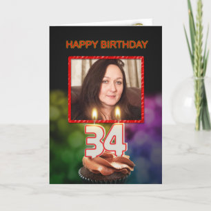 Add hat Picture, 34th Birthday with cake and candl Karte