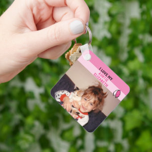 Add name auntie double sided leaves pink schlüsselanhänger