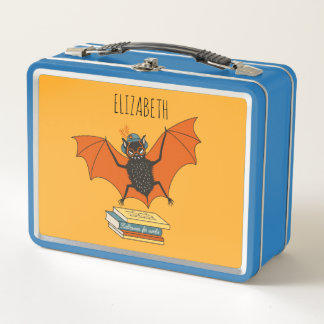 Add Name Bat Librarian with Books - Reading Lover Metall Brotdose