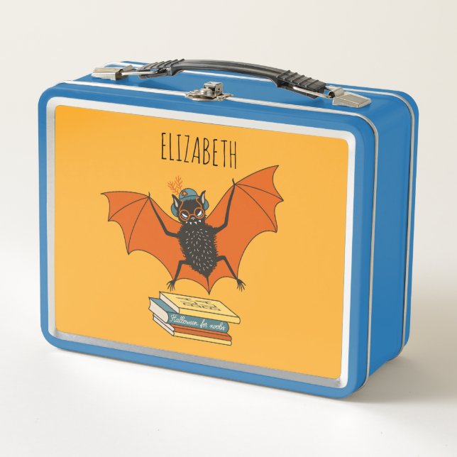 Add Name Bat Librarian with Books - Reading Lover Metall Brotdose (Vorderseite)