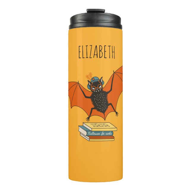 Add Name Bat Librarian with Books - Reading Lover Thermosbecher (Vorderseite)