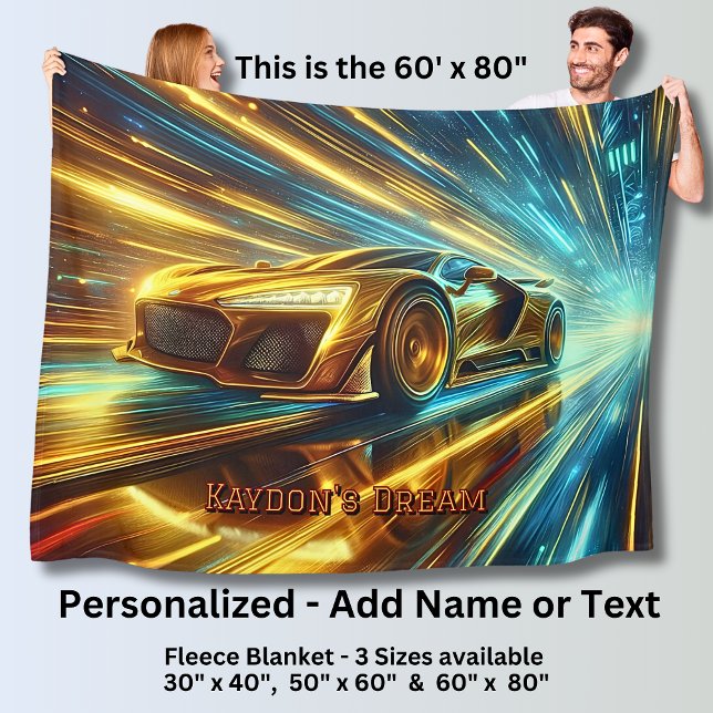 Add Name Change Text, Golden Racing Car  Fleecedecke (Von Creator hochgeladen)