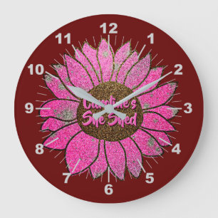 Add Name  Change Text She Shed Pink Sunflower      Große Wanduhr