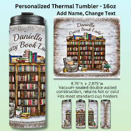 Add Name, Crazy Book Lady, Bookshelf Chair  Thermosbecher