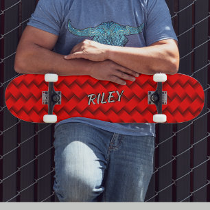 Add Name Initials, Red Woven Hash Pattern Skateboa Skateboard