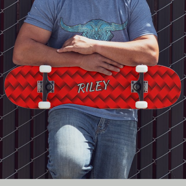 Add Name Initials, Red Woven Hash Pattern Skateboa Skateboard (Von Creator hochgeladen)