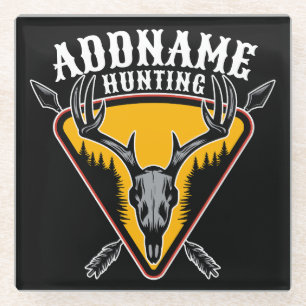 ADD NAME Junter Elk Skull Big Antlers Hirsche Jagd Glasuntersetzer