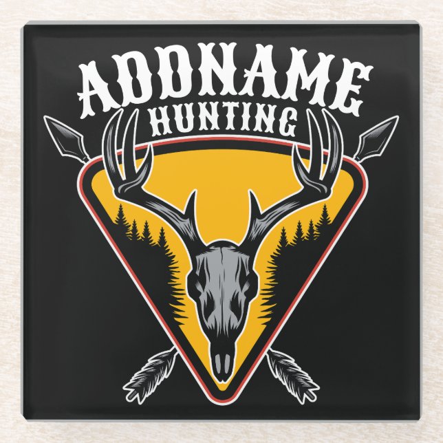 ADD NAME Junter Elk Skull Big Antlers Hirsche Jagd Glasuntersetzer (Vorderseite)