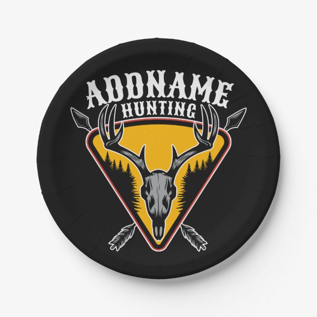 ADD NAME Junter Elk Skull Big Antlers Hirsche Jagd Pappteller (Vorderseite)