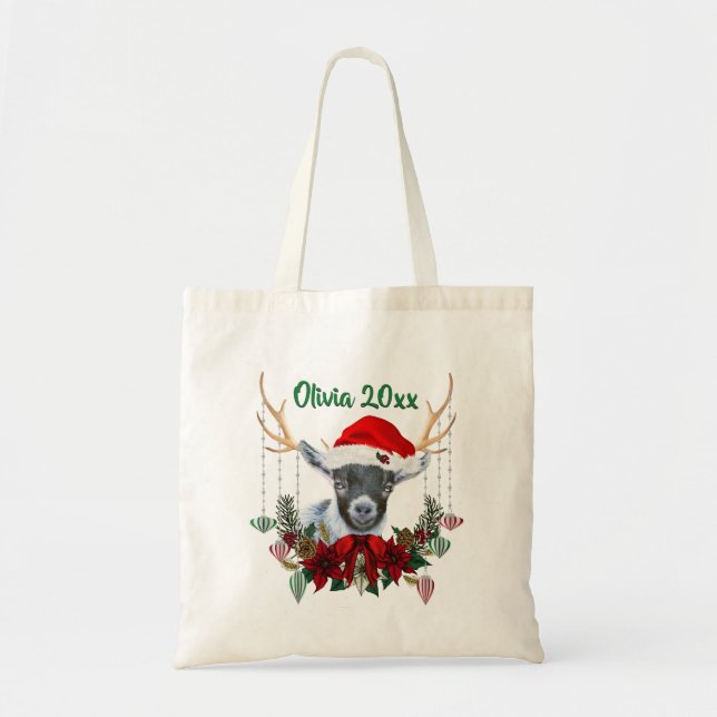 ADD NAME - Niedliche Weihnachtspygmäe Ziege Kid Tragetasche (Vorne)