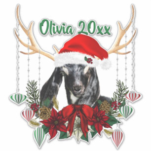 ADD NAME - Schöne Weihnachtsziege Kind Aufkleber