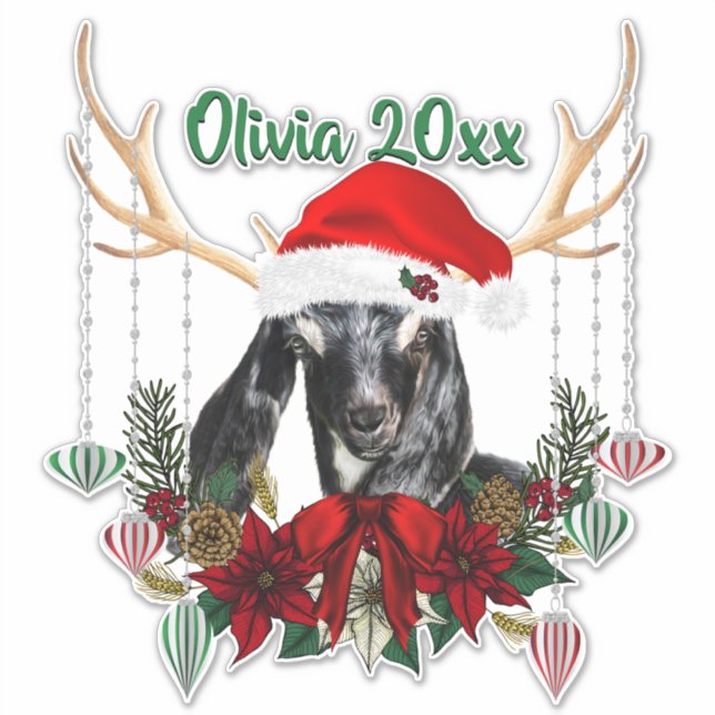 ADD NAME - Schöne Weihnachtsziege Kind Aufkleber (Vorderseite)