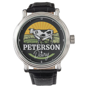 ADD NAME Sunset Dairy Farm Grazing Holstein Kuh Armbanduhr