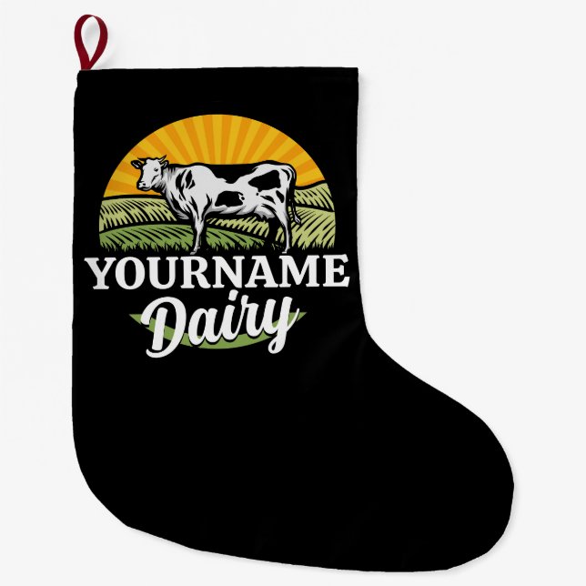 ADD NAME Sunset Dairy Farm Grazing Holstein Kuh Großer Weihnachtsstrumpf (Vorderseite)