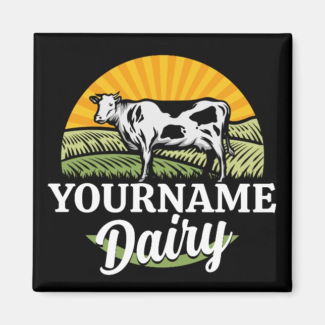 ADD NAME Sunset Dairy Farm Grazing Holstein Kuh Magnet (Vorne)