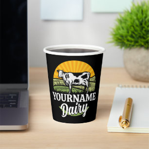 ADD NAME Sunset Dairy Farm Grazing Holstein Kuh Pappbecher