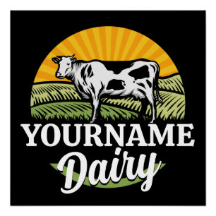 ADD NAME Sunset Dairy Farm Grazing Holstein Kuh Poster
