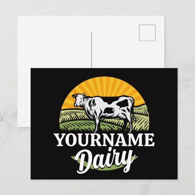 ADD NAME Sunset Dairy Farm Grazing Holstein Kuh Postkarte (Vorne/Hinten)
