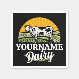 ADD NAME Sunset Dairy Farm Grazing Holstein Kuh Serviette