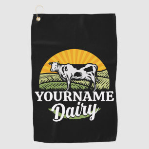 ADD NAME Sunset Dairy Farm Weidende Holstein-Kuh Golfhandtuch