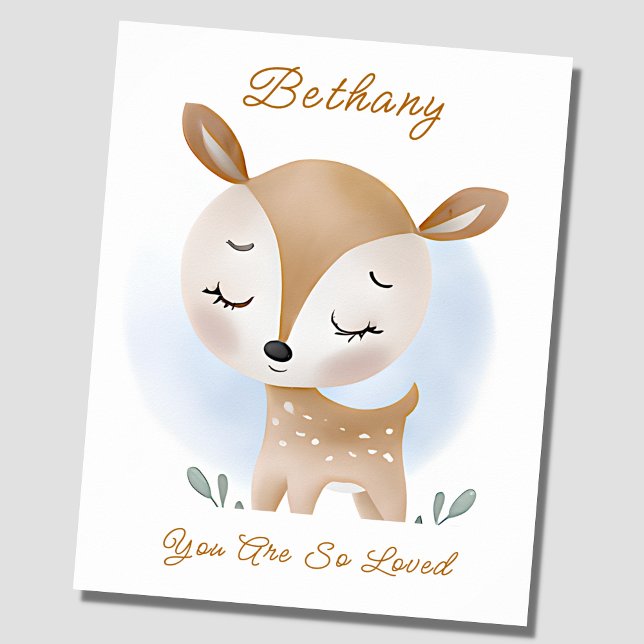 Add Name Text, Baby Deer Fawn Woodland Blue Sky    Poster (Von Creator hochgeladen)