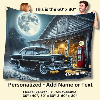 Add Name Text, Classic Car in Moonlight Fleecedecke