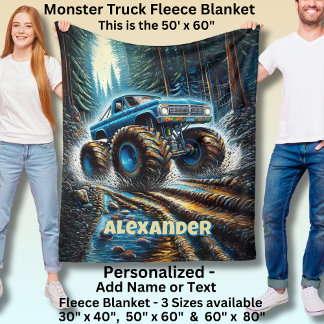 Add Name Text, Monster Truck in Forest Fleecedecke