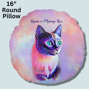 Add Name Text, Pastels Painted Siamese Cat Rundes Kissen