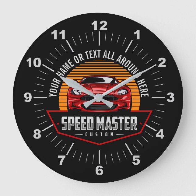 Add Name Text Red Custom SPEED MASTER   Große Wanduhr (Vorderseite)