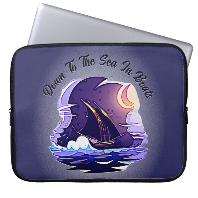 Add Name Your Text, Sailing Ship, Clouds Moon Blue Laptopschutzhülle (Vorderseite)