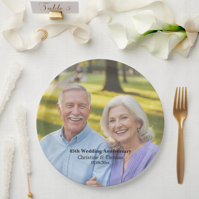 Add Photo Text Overlay 45th Wedding Anniversary  Pappteller (Hochzeit)