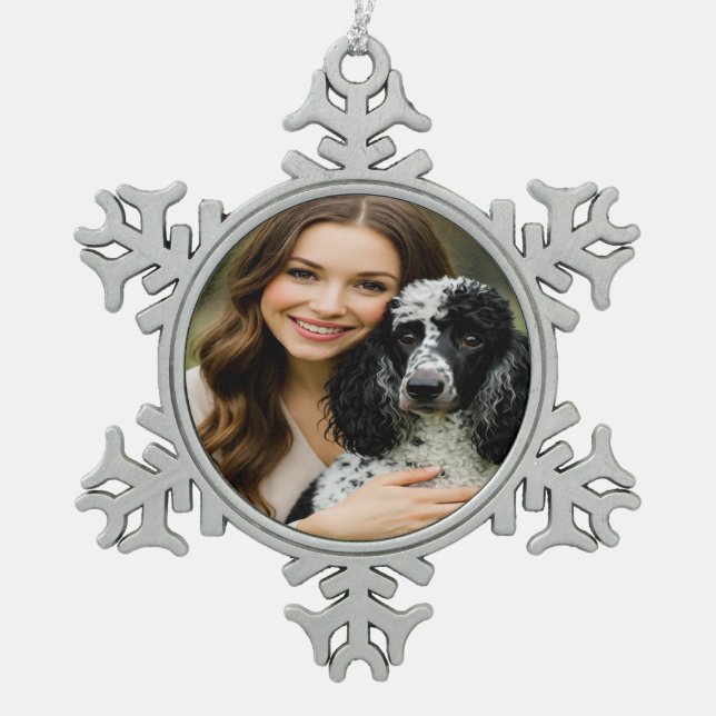 Add Poddle Photo Personalize Customize Schneeflocken Zinn-Ornament (Vorderseite)