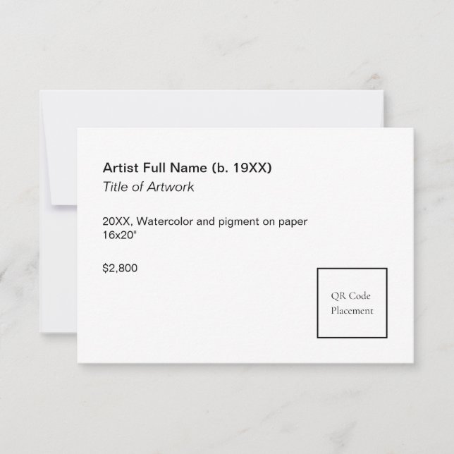 Add QR Code Artwork Exhibition Label Template Karte (Vorderseite)