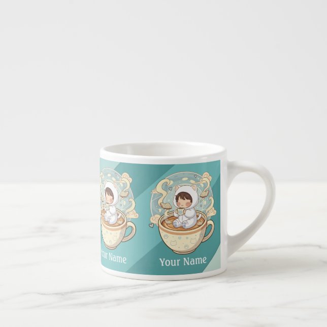 Add Text Mini Cat Espresso Cup Barista Coffee Gift Espressotasse (Rechts)