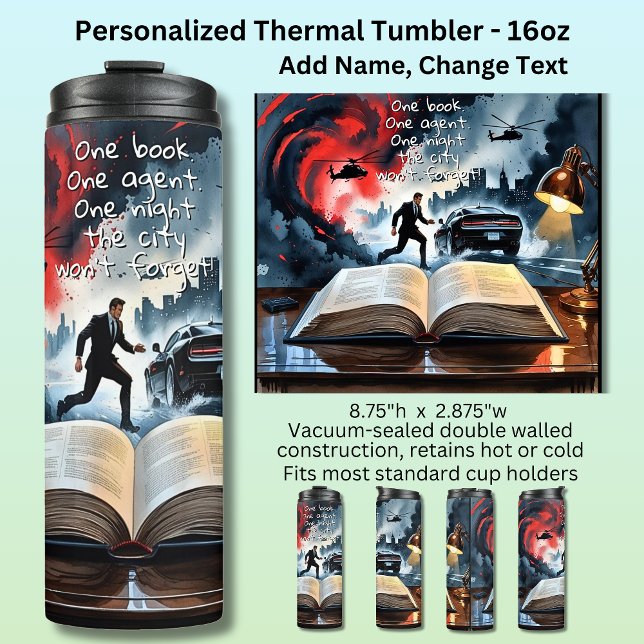 Add Text Name, Spy Mystery Action Book Novel Thermosbecher (Von Creator hochgeladen)