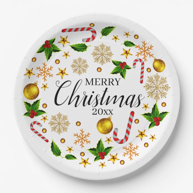 Add Year Frory Christmas 20xx Weihnachtsthema 9"  Pappteller (Vorderseite)