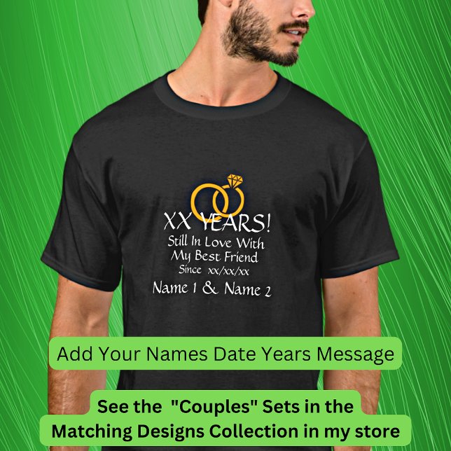 Add Years, Date, Names, Wedding Anniversary Couple T-Shirt (Von Creator hochgeladen)