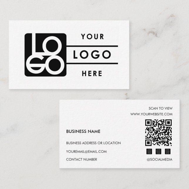 Add Your Custom Logo Rectangle Professional White Visitenkarte (Vorne/Hinten)