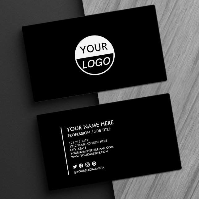 Add Your Logo Black and White Minimalist Visitenkarte (Von Creator hochgeladen)