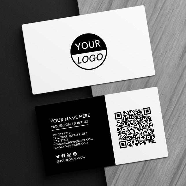 Add Your Logo Black and White Professional Visitenkarte (Von Creator hochgeladen)