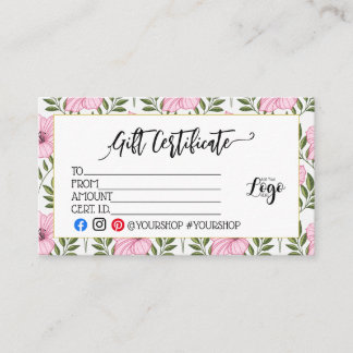 ADD YOUR LOGO Business gift certificate marketing Visitenkarte