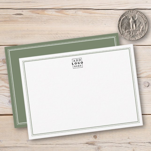 Add Your Logo Double Border Sage Green Business   Mitteilungskarte (Von Creator hochgeladen)
