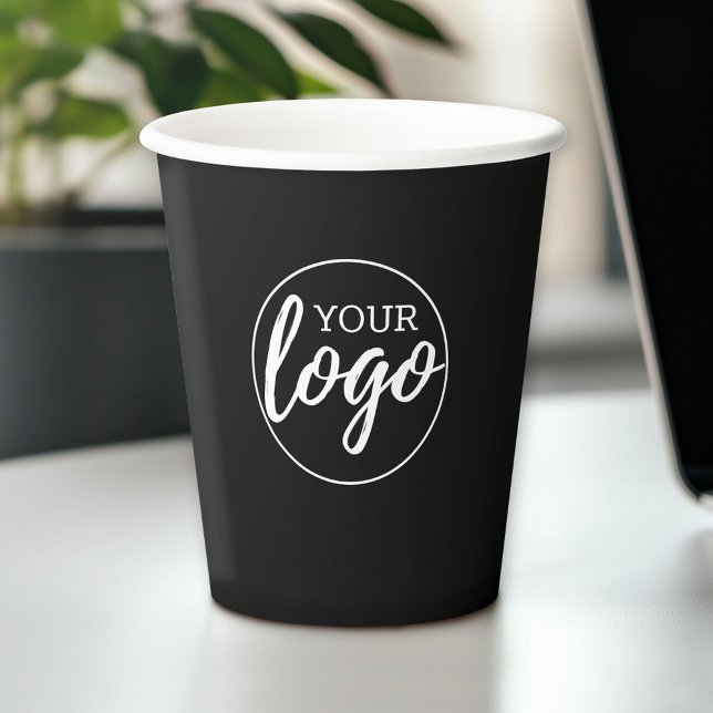 Add Your Logo - minimal design black background Pappbecher (Custom Paper Cup with Business Branding and Logo)